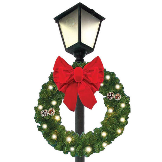 40 in. Center Mounted Christmas Wreath with Bow - Lit & Unlit