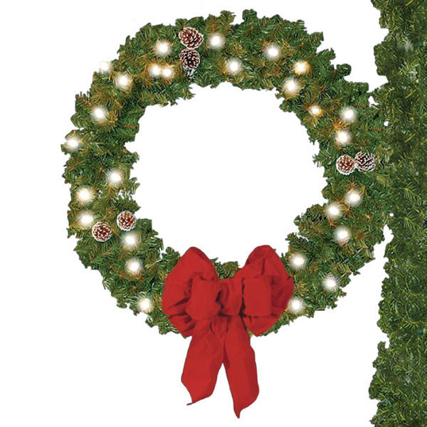 Load image into Gallery viewer, 36 in. Pole Mounted Christmas Wreath with Bow - Lit & Unlit