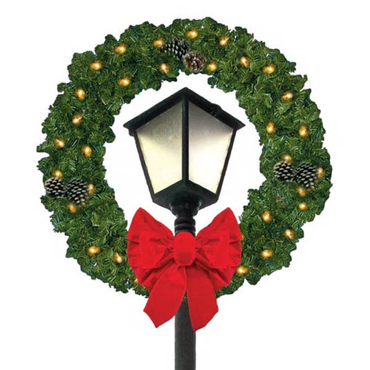 60 in. Prelit Post Over Christmas Wreath with Bow