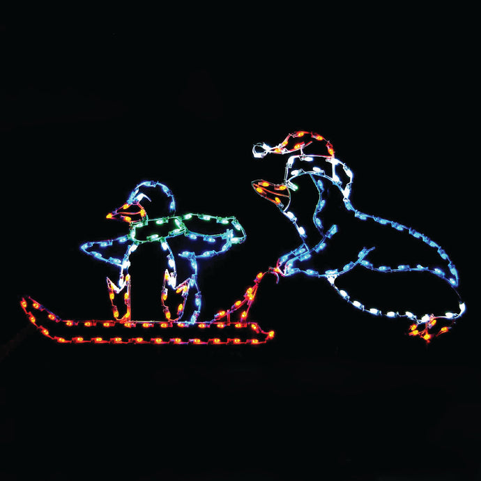 4' Penguin Pushing Baby on Sled Silhouette Christmas Ground Mounted Decoration
