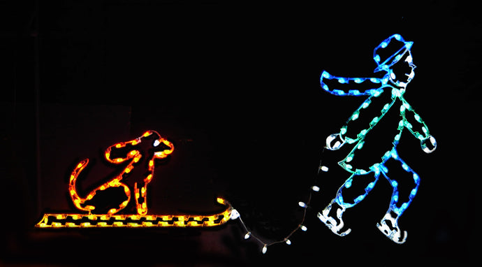 5' Boy Skater Pulling Dog Silhouette Christmas Ground Mounted Decoration
