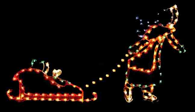 5' Girl and Sled Skater Silhouette Christmas Ground Mounted Decoration